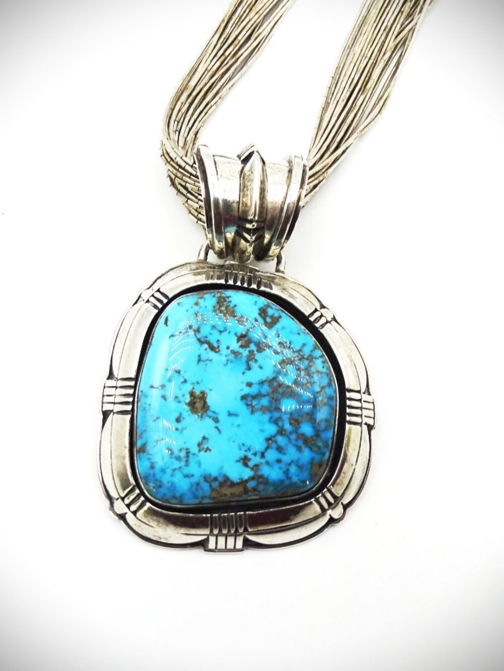 JOHNNY WATSON Sterling Silver Kingman Turquoise Pendant & Liqued Silver Necklace - Picture 6 of 10